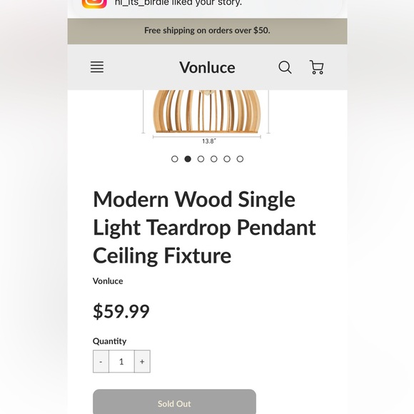 Modern Wood Single Light Teardrop Pendant Ceiling Fixture - Picture 4 of 5